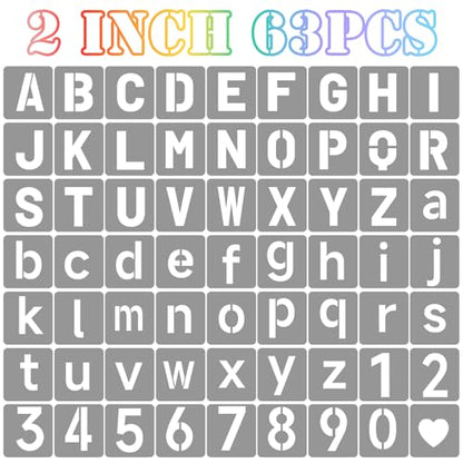 2 Inch Letter Stencils Symbol Numbers Craft Stencils, 63 Pcs Reusable Alphabet Templates Interlocking Stencil Kit for Painting on Wood, Wall, Fabric, Rock, Sign, DIY Art Projects (Letter and Number) - style: Letter and Number