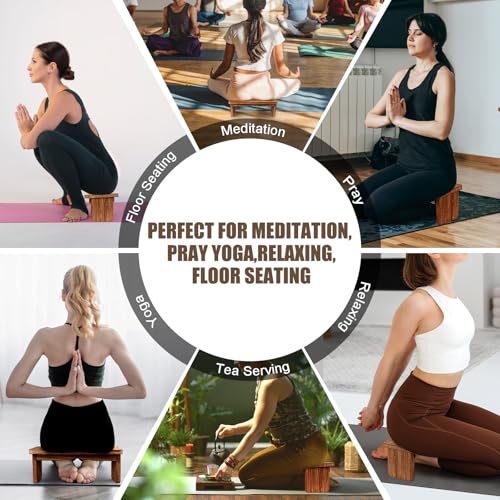 Folding Yoga Meditation Bench - Yoga Kneeling Bench for Adult, Wooden Zen Meditation Stool Kneeling Bench for Yoga Practice (Dark Brown) - color: Dark Brown