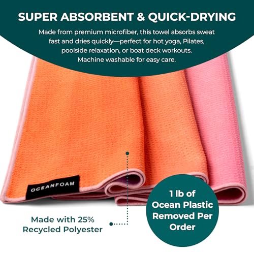 Oceanfoam Beach Towel – Lightweight, Absorbent, Quick-Drying, Sand-Resistant, Non-Slip – Ideal for Workouts, Yoga, Pilates, Beach, Pool, Boat & Travel – 25% Recycled – 72"x24" (Sunset) - color: Sunset