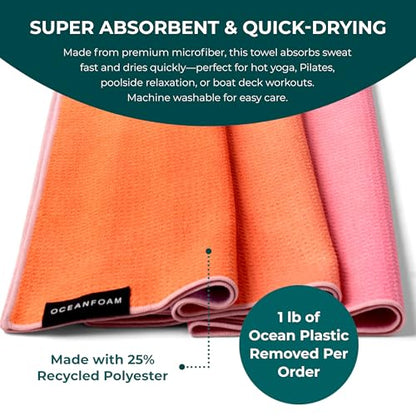 Oceanfoam Beach Towel – Lightweight, Absorbent, Quick-Drying, Sand-Resistant, Non-Slip – Ideal for Workouts, Yoga, Pilates, Beach, Pool, Boat & Travel – 25% Recycled – 72"x24" (Sunset) - color: Sunset