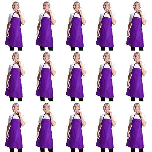 Purple Color Plain Bib Aprons Bulk for Women Men Adult-Unisex Aprons with 2 Front Pockets,Size24 X28 Kitchen Cooking Server Painting Aprons(Purple-15PCS) - color: Purple-15 Pcs