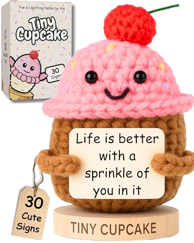 Emotional Support Gifts for Women - Positive Crochet Cupcake W/ 30 Uplifting Affirmation Cards | Birthday Gift for Women Friendship, Best Friend, Bestie, Teen Girls, Classmates, Daughter Birthday - color: Cupcake