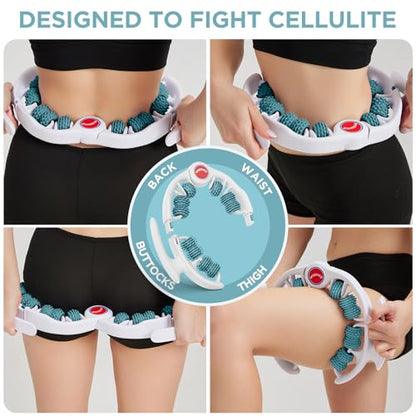 Cellulite Massage Tool - Lymphatic Drainage Massager - Muscle Roller, Deep Fascia Massage, Dimpled Skin Removal, Legs/Thighs/Buttocks, Anti-Cellulite Roller, Smooth Skin (14 Wheel - Green) - color: White Green