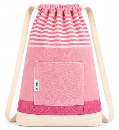 ATANI Turkish Beach Towel, Converts to a Bag, Oversized 100% Cotton Bath Towels Lightweight Quick-Dry Beach Blanket for Travel, Picnic, Camping, Yoga and Pool (Pink, 71 inc x 39 inc) - color: Pink, size: 71 inc x 39 inc