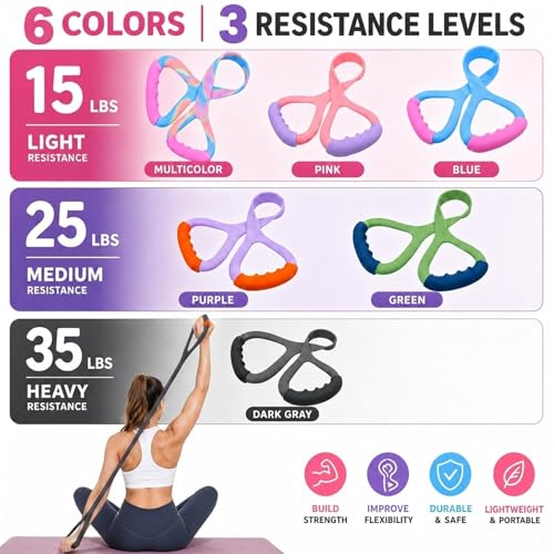 Figure 8 Resistance Band with Handles, Premium Silicone Arm Stretching Cords for Back Shoulder, Anti-Snap Physical Therapy Workout Equipment for Women Home Gym, Multi-Level - color: Gray