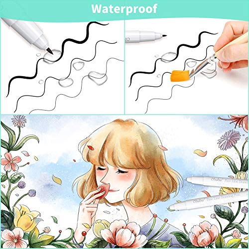 Ohuhu Fineliner Micro Drawing Pens: 8-size Tips (Ultra-fine, Fine & Brush) | Waterproof Pigment Black Ink for Illustration Drawing Journaling Sketching for Artist Beginners
