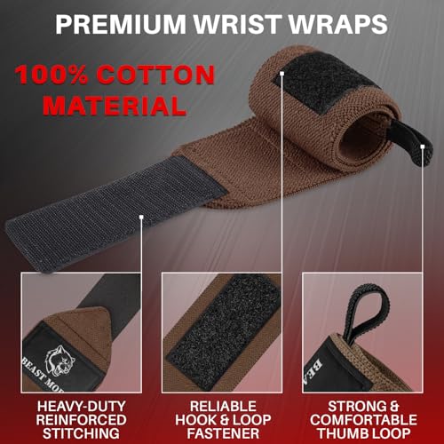 TECEUM Elastic Cotton Weightlifting Wrist Wraps with Thumb Loops, 1 Pair - color: Brown, style: 12" – Arms on Fire