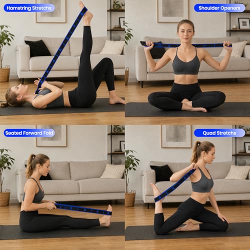 Resistance Band for Stretching, Yoga, Pilates and Fitness, Number Stretch Fitness Band with Clear Markings, 8-Section Elastic Latex Training Bands with Adjustable Tension for Body Shaping - color: Blue-Black