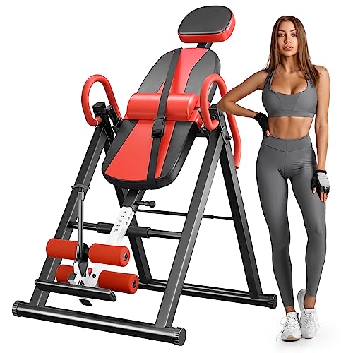 YOLEO Gravity Inversion Table for Back Pain Relief 2026 New Inversion Table | w/Lumbar Support, Easy to Assemble, Back Stretcher Machine 300 lbs - color: Red02