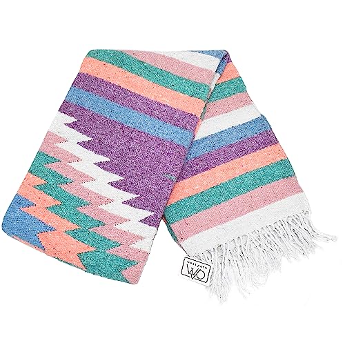 Open Road Goods Aztec Navajo Style Blanket, Throw, or Yoga Bolster - Handwoven Mexican Diamond Blanket (Pastel Blanket) - color: Pastel Blanket