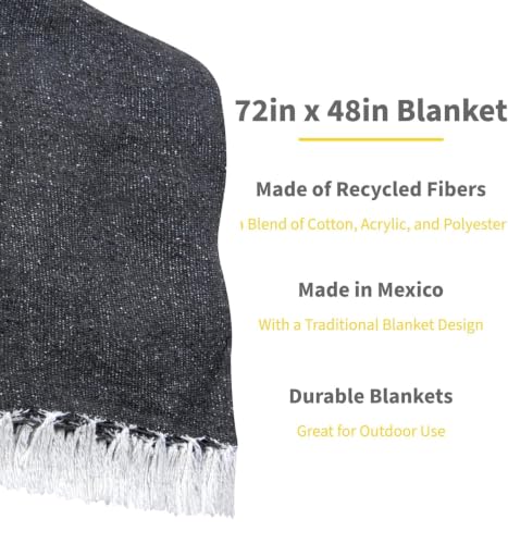 Cozumel Bulk Mexican Yoga Blanket, 10 Pack, Charcoal | Authentic Yoga Blanket Woven in Mexico - Serape Throw Blanket for Studio, Outdoor Picnic, Camping, Saddle, Bed/Home Decor - color: Charcoal