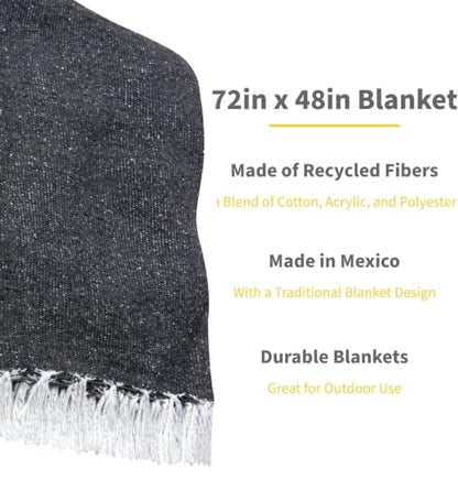 Cozumel Bulk Mexican Yoga Blanket, 10 Pack, Charcoal - color: Charcoal