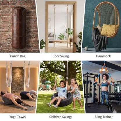 Hammock Hanging Kit, Stainless Steel Hammock Hooks Heavy Duty Hardware 360°Rotating 1300 lb Capacity Swing Ceiling Hook Snap for Hanging Chair Stand,Seat, Tree,Yoga,Gym, Porch(1, Black) - color: Black