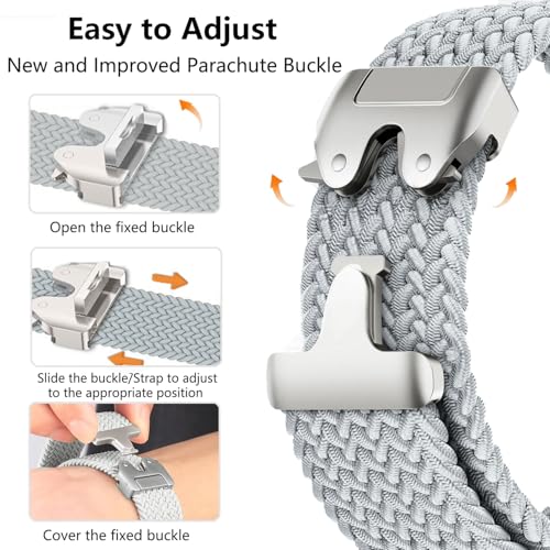 Nylon Braided band Compatible with Samsung Galaxy Watch 8 40mm 44mm, Elastic Band for Galaxy Watch 8 Classic 46mm - color: White Pearl