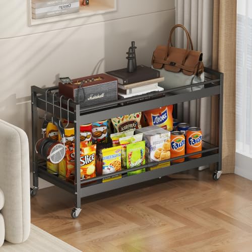 2 Tier Expandable Rolling Cart with wheels, pantry organizers and storage - size: 2 Tier(Black)
