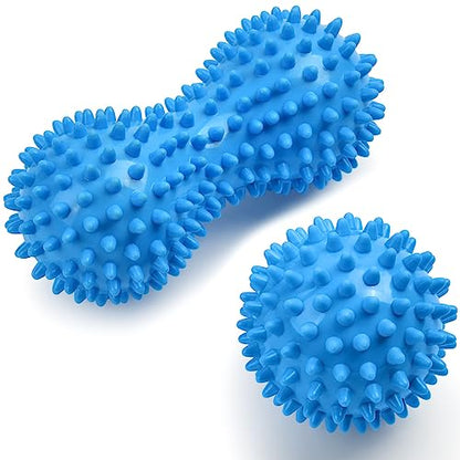 URAQT Spiky Massage Ball Set, 2 Pack Physical Therapy Massage Balls, Hard Lacrosse Ball & Spiky Massage Ball for Myofascial Release and Trigger Point Deep Tissue Massage (Blue) - color: 2pcs-blue
