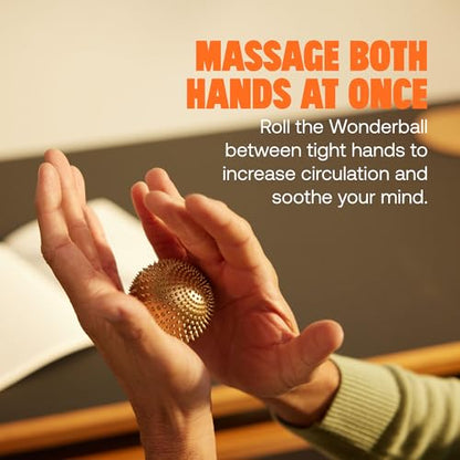 ShaktiMat Wonderball Acupressure Massage Ball, Cast in Brass with Natural Cork Rolling Mat & Stand Included | Activate Trigger Points Like Acupuncture to Relieve Tension and Stress and Help Relax | Spiky Massage Ball, Activate Trigger Points Like Acupunct