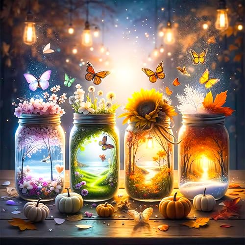 Diamond Art Kits for Adults & Beginners, Flower Bottle Diamond Painting Kit | 5D Full Drill Gem Art with Four Seasons, Round Diamond Dots, Home Wall Decor & Gift, 14 x 14 Inch - color: HMDPUS-26113