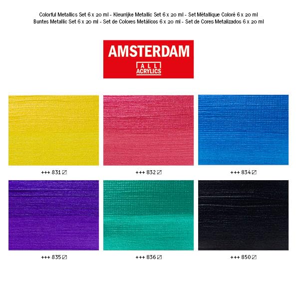 Amsterdam Standard Series Acrylics - Set of 6, Colorful Metallic, 20 ml Tubes