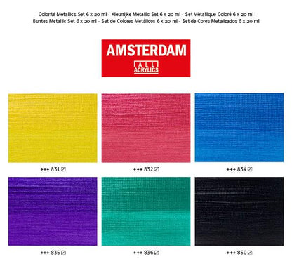 Amsterdam Standard Series Acrylics - Set of 6, Colorful Metallic, 20 ml Tubes