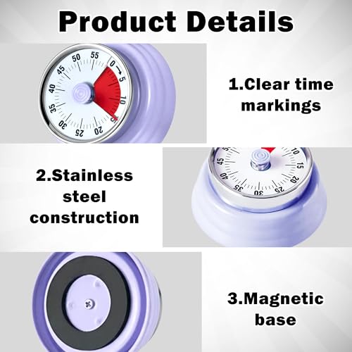 60-Minute Magnetic Visual Timer, Silent Operation and No Battery Needed, Time Management Tools for Kitchen, Homeschool Desk, Office Meetings & Home Learning Timer (Purple) - color: Purple