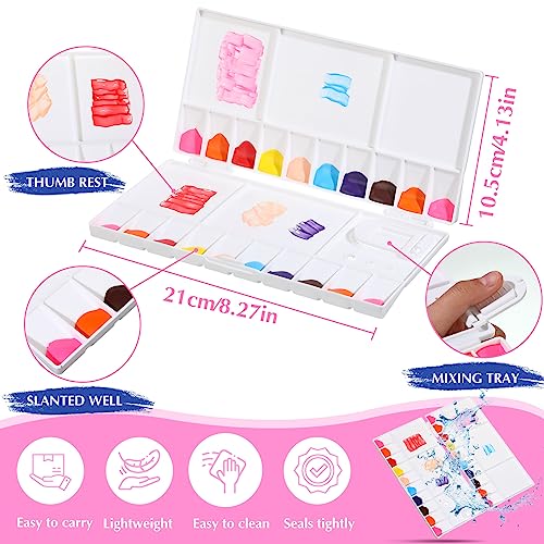 Kosiz 12 Pcs Watercolor Palette Bulk with 20 Wells 5 Mixing Areas Plastic Folding Painting Tray with Thumbhole Brush Paint Case for Beginner Artist Art Class Halloween Painting Party DIY Craft Favor