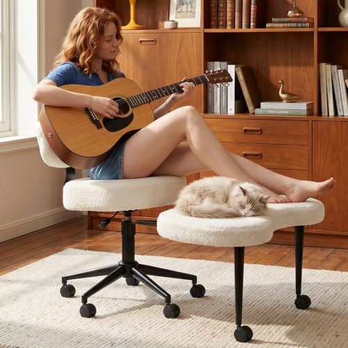 DUMOS ADHD Meditation Chair, Cross Legged Home Office Desk Chair - color: Teddy Fabric White