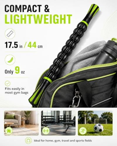 Massage Roller Stick for Muscles Deep Tissue, Portable Muscle Roller with 9 Independent ABS Rollers, 81 Contact Points, Dual-Grip Handles for Gym & Home Use