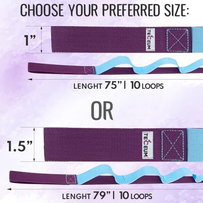 TECEUM Stretching Strap with 10 Loops for Physical Therapy & Rehab - color: Purple Blue, size: Polyсotton 1” W - 10 Loops