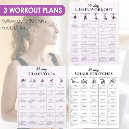 Tai Chi Chair Workout Chart, 6 Laminated Tai Chi Exercise Chart Poster Set for Beginners and Seniors, Chair Yoga Chart Illustrated Seated Moves for Balance, Mobility, 30-Day Challenge