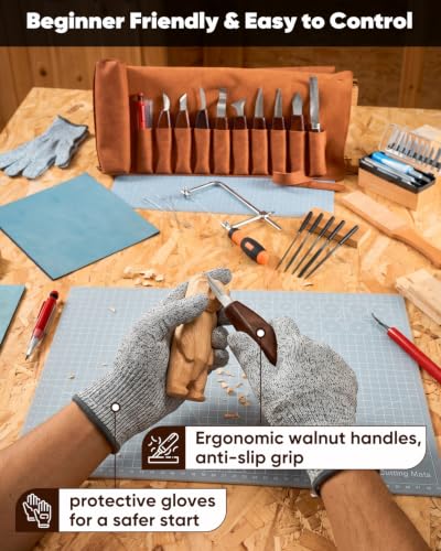 SakerNeo 35PCS Wood Carving Kit Whittling tools Set | Wood Carving Tools with Knife Set, Utility Knife, Gouges, Chisels,Ideal Woodworking Set for Beginners & DIY Gift - color: Brown 35pcs