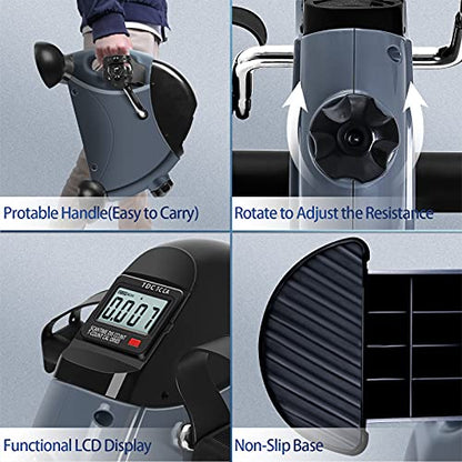 Mini Exercise Bike, himaly Under Desk Bike Pedal Exerciser Portable Foot Cycle Arm & Leg Peddler Machine with LCD Screen Displays - color: Gray