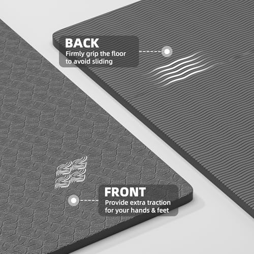 ILILI Exercise Mat 72''x25''×0.3''(8MM) | Compact Eco Friendly TPE Yoga Mat for Pilates & Fitness, Tear Resistant with Carry Strap for Home Gym Studio Stretching - color: grey