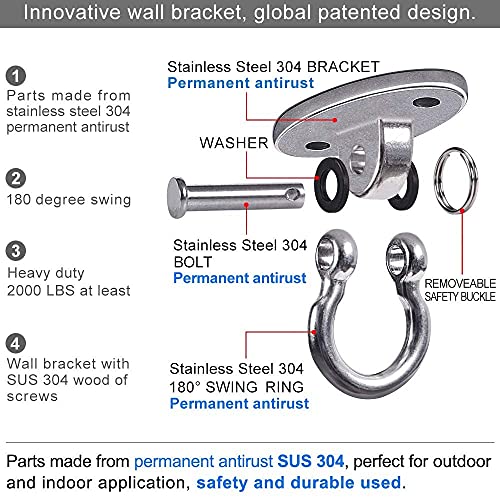 Heavy Duty Swing Hanger Stainless Steel Ceiling Swing Mount 180° Hanging Chairs Hanger for Hammock Chair, Porch Swings, Aerial Silks, Punching Bag, 2000 LB Capacity - color: 2pcs Swing Hanger With 4 Wood Screws