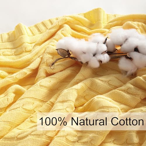 NTBAY Cotton Cable Knit Throw Blanket, 51 x 67, Yellow - color: Yellow, size: Throw(51"x67")