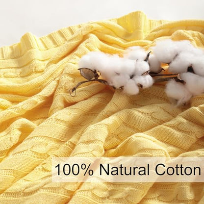 NTBAY Cotton Cable Knit Throw Blanket, 51 x 67, Yellow - color: Yellow, size: Throw(51"x67")