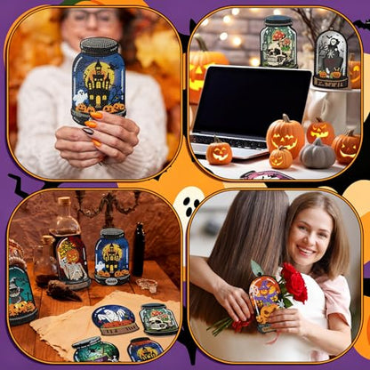 Saillong 12 Pack Halloween Diamond Painting Greeting Card Kits DIY Halloween Diamond Art Cards with Envelopes Bat Black Cat Pumpkin 5D Rhinestones Painting Kit for Adults DIY Craft Family Friend Gifts - color: Gothic Halloween