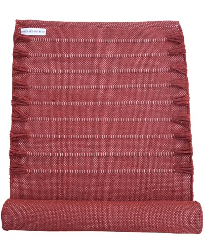 Jaipur Art & Rugs Cotton Yoga Rug - Eco-Friendly Hand-Woven Thick Mat (24”x72”x5mm) for Everyday Fitness at Home - Comfortable & Extra-Long - color: Red