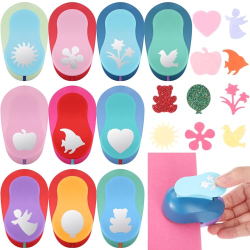 Harloon 10 Pcs Craft Hole Punch Shapes 1 Inch Paper Punch Hole Mix Shapes Cutters for Paper Crafting Scrapbooking Office Supplies(Rich) - style: Rich