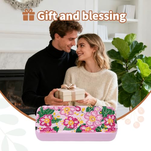 FlyingMage 5D Diamond Art Painting Kit for Adults Beginner, Small DIY Diamond Dots Gem Art Painting Mosaic Kits, Cute Hard Shell Sunglasses Eyeglasses Glasses Case for Women Teen, Sakura - color: Pink Flower