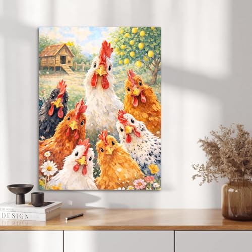 Chicken Diamond Painting Kits for Adults, Animal Diamond Art for Adults | Full Round Drill Paint by Diamond, Chicken Diamond Art Painting, Gem Arts and Crafts for Adults Beginners 12x16 Inch - color: Chicken