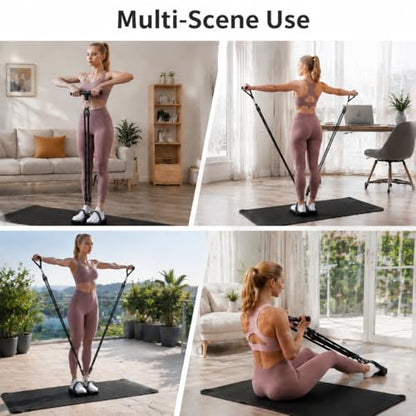 100LB Pedal Resistance Band with Handle, Portable Adjustable Tension Rope, Heavy Duty 4-Tube Full Body Exercise Equipment Set for Home Workout