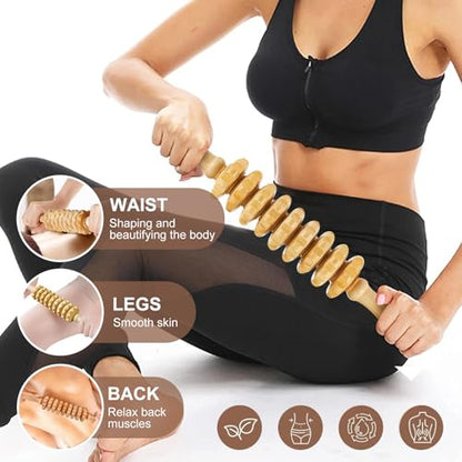 16-in-1 Wood Therapy Massage Tools Gua Sha, Maderoterapia Kit Muscle Pain Relief, Lymphatic Drainage, Body Sculpting Kit with Facial Wood Roller Fascia Massage - color: 16pcs