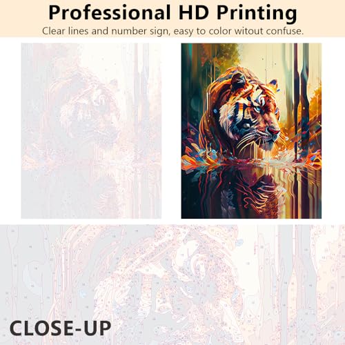 TUMOVO Paint by Numbers Kit, Tiger DIY Oil Painting for Adults & Kids, Easy Acrylic Painting for Beginners, Unique Wall Art Decor, 16x20 Inch