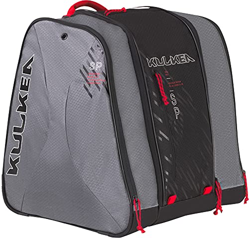 KULKEA Speed Pack Ski Boot Backpack - Ski Boot Bag With Open Pack Design - Durable, Spacious, Water Resistant Gear & Boot Storage - color: Grey/Black/Red