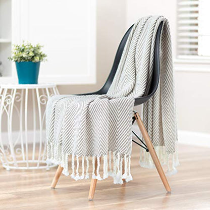 Chanasya Premium Chevron Super Soft Acrylic Throw Blanket with Tassels Cozy Lightweight Fluffy Blanket for Bed Sofa Chair Couch Living Bed Room Beige and White Blanket (50x65 Inches) Taupe - color: Taupe
