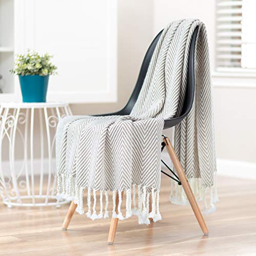 Chanasya Premium Chevron Super Soft Acrylic Throw Blanket with Tassels Cozy Lightweight Fluffy Blanket for Bed Sofa Chair Couch Living Bed Room Beige and White Blanket (50x65 Inches) Taupe - color: Taupe