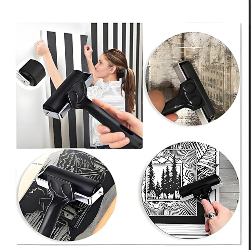 2 Pack Brayer Rollers, Professional Rubber Art Rollers with Comfortable Hand Feel, Suitable for Handmade Production, printmaking, Ink Coating, bonding, and Stamping Tools (4 inches+2.4 inches) Black