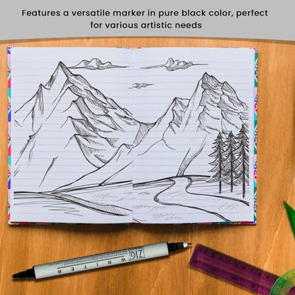 ZIG Memory System Writer Marker 010 Pure Black | Dual-Tip (0.5mm & 1.2mm) for Scrapbooking, Journaling, and Cardmaking | Acid-Free and Fade-Proof Ink