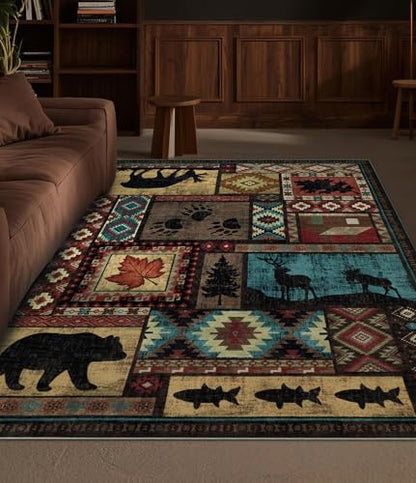YIHOUSE Washable Rustic Cabin Area Rugs 4x6 Brown - color: Brown, size: 4'x6' (Rectangular)